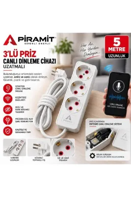 GLOBAL TEKNİK 3'lü Priz Canlı Dineleme Cihazı 5 Metre Uzatma Kesintisiz Güç Şarj Sorunu Yok