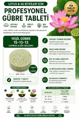 Bade Shop Lotus Nilüfer Gübresi 15-13-13 Tek Tablet Yaprak ve Kök Gelişim Gübresi Su Bitkileri İçin