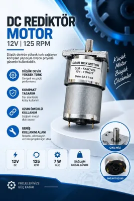 imalatçısından 12V 125 RPM 7W DC Redüktörlü Motor Yüksek Torklu Dişli Motor