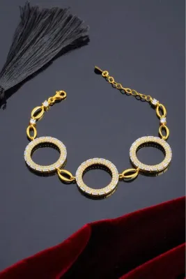 innuendo jewelery 925 Ayar Gümüş Zirkon Taşlı Üçlü Çeyrekli Bileklik