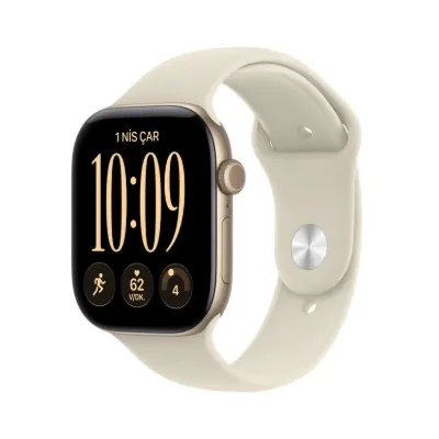 Apple Watch Series 12 GPS 42mm Uçuk Altın Rengi Alüminyum Kasa ve Kum Beji Spor Kordon - S/M