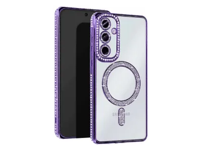 NEWFACE Samsung Galaxy A55 5G Uyumlu Joke Simli Magneticsafe Telefon Kılıfı Derin Mor