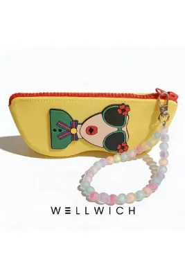 wellwich Silikon Kalemlik ve Gözlük Kılıfı Çok Amaçlı Fermuarlı Organizer Sarı-Kırmızı Fermuar Çantaya ve Bileğe Takmalı Boncuk Aksesuar