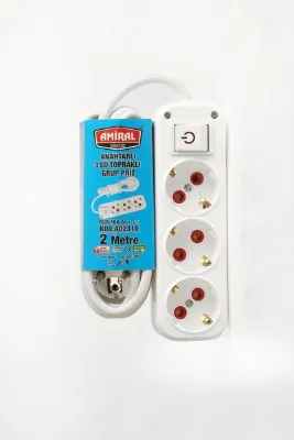 Amiral electric 3'lü 2 mt.grup Priz Uzatma Anahtarlı Kablolu
