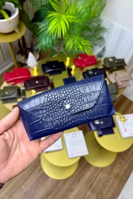 CüzCan Lacivert Croco Hakiki Deri Gözlük Kılıfı
