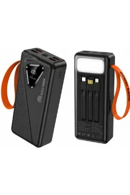 Gold Kama 30000 mAh Powerbank 22.5W Hızlı Şarj Dijital Ekranlı LED Işıklı Dahili Kablolu Taşınabilir Şarj