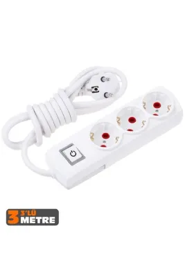 NAVEX Üçlü Topraklı Anahtarlı Grup Priz 3mt Eko AS T3A