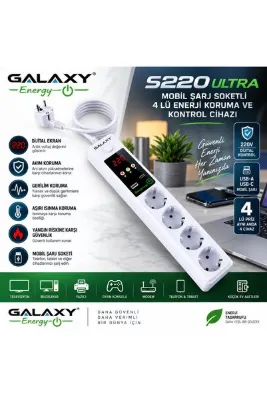 GALAXY Energy Galaxy S220 S220 Ultra 4Lü Akım Korumalı Usb+Type C G.Rpiz 1.5Mt