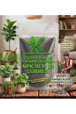 karaoğlan tarım Çiçek Toprağı Saksı Değişim Ve Salon Bitkileri İçin Özel Formül Dengeli NPK Gübresi 1 Kg