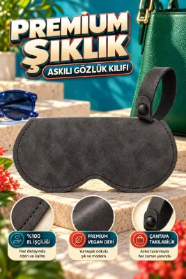Pureloop Orijinal %100 El İşçiliği Premium Çanta Charmı Tüm Numaralı Optik ve Güneş Gözlüklerine Uyumlu Çıtçıtlı Astarlı Çizilmeye Karşı Koruyucu Taşıma Kılıfı Askılı Vegan Deri Şık El Yapımı Gözlük Kılıfı