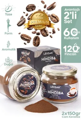 LEKSAK Hindiba Kahvesi 2'li Set 2X150gr. Premium Taze Öğütülmüş Doğal Cam Kavanoz'da 120 Kullanım