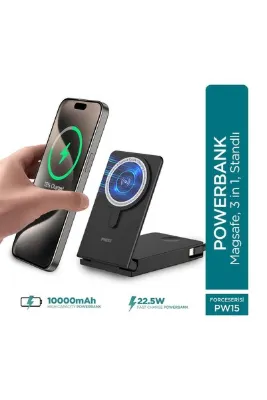 Phixi Ultimate PW15 10000mAh 22.5W Kendinden Kablolu MagSafe Powerbank + Watch + Stand - Kablosuz Ş