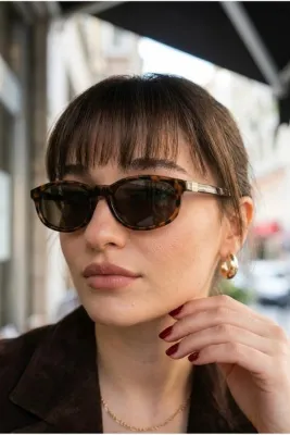 Eyesofia Feryl Leopar Çerçeveli Kahverengi Ultra Hafif Uv400 Filtreli Kadın Güneş Gözlüğü