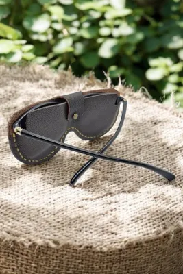 Leather Solare Unisex Siyah Floter Hakiki Deri Gözlük Kılıfı