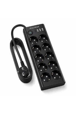 EcoFast Çoklu Priz 10’lu Grup Priz USB’li (3x USB-A, 1x USB-C), 3680W 16A, 2 Metre Kablo, Topraklı Uzatma Kablosu, Ev Ofis Gaming İçin
