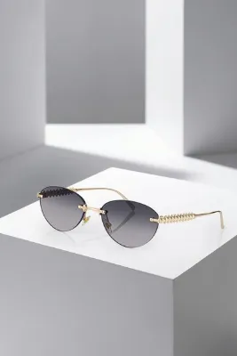 Poloair UV400 Korumalı Çerçevesiz Cat Eye Kadın Güneş Gözlüğü Siyah Gold Renk PLG-2122C1