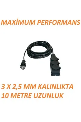 Novax Kauçuk Priz 10 Metre Kapaklı 3 x 2,5 Mm Kablo Kalınlığı 3'lü Priz Üçlü Kalın Kablolu ISO 9001