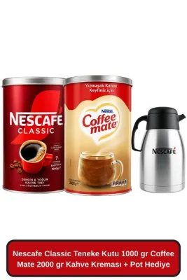 Nescafe Classic Teneke Kutu 1000 GR + Coffee Mate 2000 GR Kahve Kreması + Termos Hediye