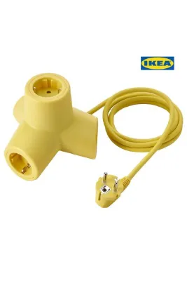 IKEA HORNFELS Uzatma Kablosu 4'lü Priz, Sarı, 1.8 metre uzun