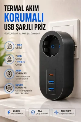 Montbell Akım Korumalı Priz Çoklayıcı USB Type-C Şarjlı Termal Korumalı Çocuk Güvenlikli 2500W