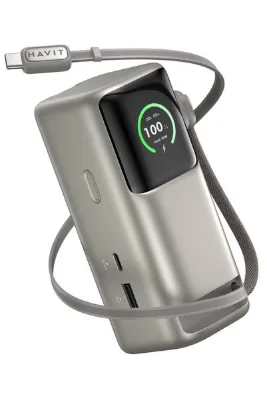 Havit PB37 10.000mAh 65W PD Powerbank – Dijital Ekranlı, Dahili USB-C, TR Priz Dönüştürücü Dahil