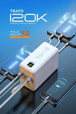 Store Powerway 120.000 Mah Pd 22.5w Hızlı Şarj Dahili Kablolu Kamp Taşınabilir Güç Kaynağı Siyah Powerbank