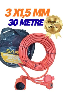 KAYRA LEATHER CRAFT KLC 30 METRE Uzatma Kablosu 3x1.5 mm Tekli Grup Fiş Priz Topraklı Kablolu Kapaklı Monofaze Ev Tipi T