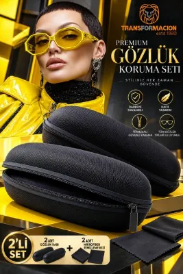 Transformacion 2li Fermuarlı Kumaş Kaplı Gözlük Kabı Seti Darbeye Dayanıklı Gözlük Koruma Kılıfı Temizleme Bezli 721794