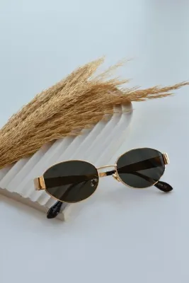 LOOKUP NEW Alev 56 Ekartman Unisex Kadın Uv400 Korumalı Oval Gold Siyah NyIon Cam Metal Güneş Gözlüğü