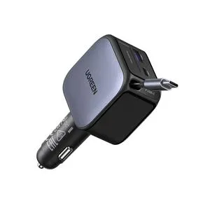 UGREEN 90W USB-C Makaralı Dahili Kablolu Hızlı 2x USB-C 1x USB-A Araç Çakmaklık