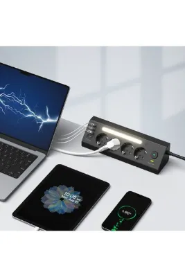 ekovolt FTR-22 Gece Lambalı Akım Korumalı Çoklu Priz - Siyah