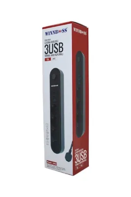 Tamam Elektronik WINNBOSS-3402 TERMAL AKIM KORUMALI ( 4LÜ PRİZ ) ( 3X USB ) ( 2MT ) ( ANAHTARLI ) UZATMA KABLO SİYAH ( 10A & 2500W )*40