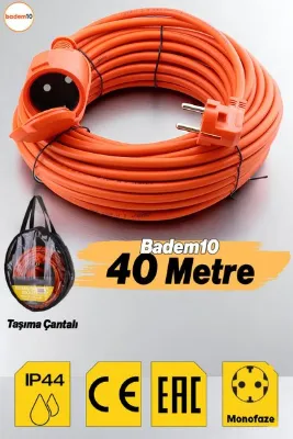 Badem10 Cca Uzatma Kablosu 40 Metre 3x2.5 Mm Ev Tipi Kapaklı Monofaze Topraklı Kablolu Tekli Grup Fiş Priz