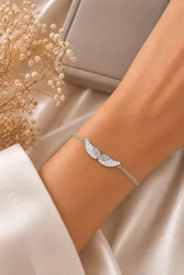 Afrodit Silver Mineli Melek Kanadı Gümüş Kadın Bileklik