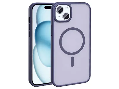 LOPARD iPhone 15 Plus Uyumlu Mgsafe Şarj Özellikli Mat Arka Yüzey Sio Kapak Telefon Kılıfı Derin Mor