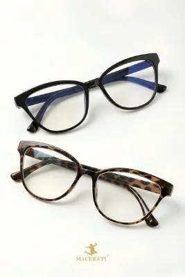 Chunky Frame Melone Cat Eye Optik Uyumlu 2'li Set Ultra Hafif Kadın Mavi Işık Korumalı Gözlüğü
