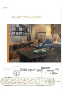 VİKO Multilet Şok ( Akım ) Korumalı Grup Priz Altılı Anahtarlı 1.5 Mt.