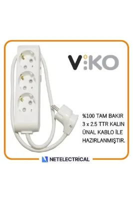 VİKO Multi-let 3'lü 2 Metre Topraklı Çocuk Korumalı (3x2.5 TTR TAM BAKIR KALIN KABLOLU) Grup Priz