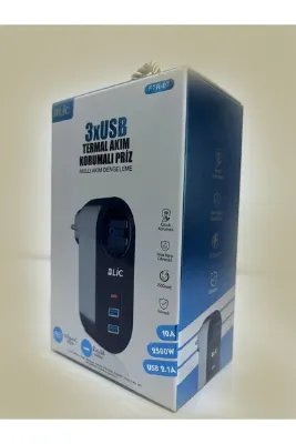 abnturk Piranha Termal Akım Korumalı Tekli Duvar Priz 3 X Usb - Akıllı Akım Dengeleme