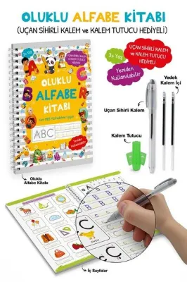 Oluklu Alfabe Kitabı - Uçan Sihirli Kalem ve Kalem Tutucu Hediyeli 3+ Yaş
