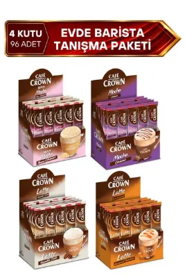 Cafe Crown Evde Barista Tanışma Paketi (Mocha, White Mocha, Latte, Karamel Latte) 4 Kutu 17g x 24 Adet