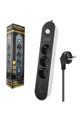 Next Showmax Sh-4628 3lü Akım Korumalı Priz 2 Metre Anahtarlı 10a 2500 Watt 2xusb 1xtype-c