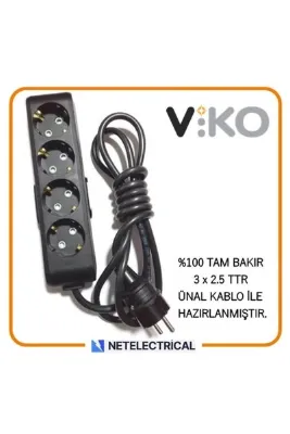 VİKO Multi-let Siyah 4'lü 6 Metre Topraklı Çocuk Korumalı Grup Priz (3x2.5 TTR TAM BAKIR KALIN KABLOLU)