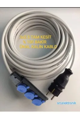 ünal kablo ÜNAL 3 ' LÜ 6 METRE KAUÇUK 3X2.5 UZATMA SEYYAR KABLO (% 100 TAM BAKİR KALİN KABLO )