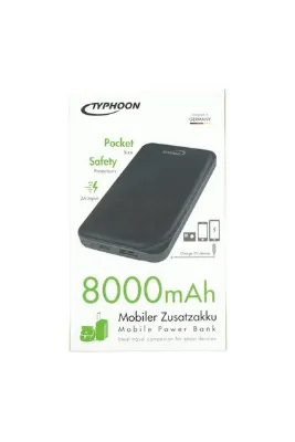 Typhoon Powerbank Taşınabilir Şarjları 8000mAh Mobil Ek Pil yolculuk Güç Bankası Siyah Şarj USB gösterge 2A