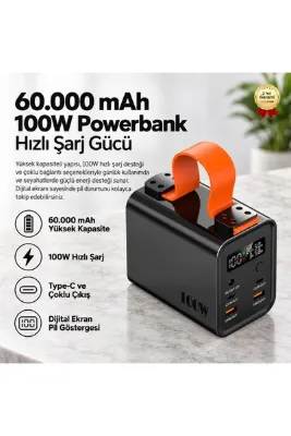 hızlı store Powerbank 60.000 mAh 100W Hızlı Şarj Type-C Dijital Ekranlı Taşınabilir Güç Kaynağı