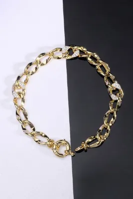 innuendo jewelery 925 Ayar Gümüş Altın Kaplama Zirkon Taş Detaylı Gurmet Bileklik