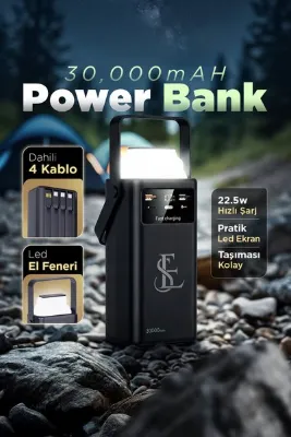 EN SİGA Hızlı Şarjlı Powerbank 30000mAh 22.5W Dahili Kablolu 2x USB Outdoor Taşınabilir