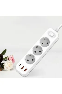 Protonust 3 Lü PRİZ 3X Soket Termal Akım Korumalı Power Tuşlu 2x USB 1x Type-C Çıkışlı Kablolu Çoklu Priz