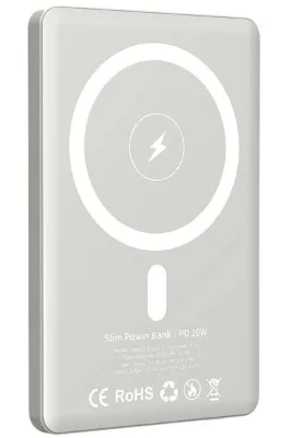 Fuchsia URR CDB005 5.000 mAh 20W Type-C 15W Kablosuz Şarj Magsafe UltraSlim PD Powerbank - Natural Grey